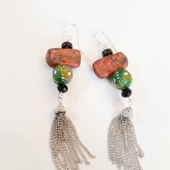Blue Honey Jewelry Pottery Tassel Earrings  NWT - Picture 5 of 6